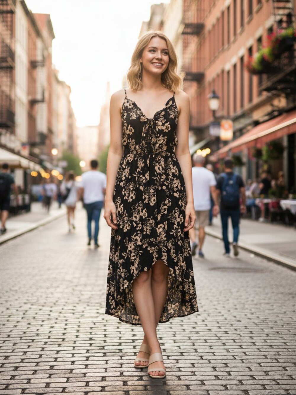 Floral Black Midi Dress